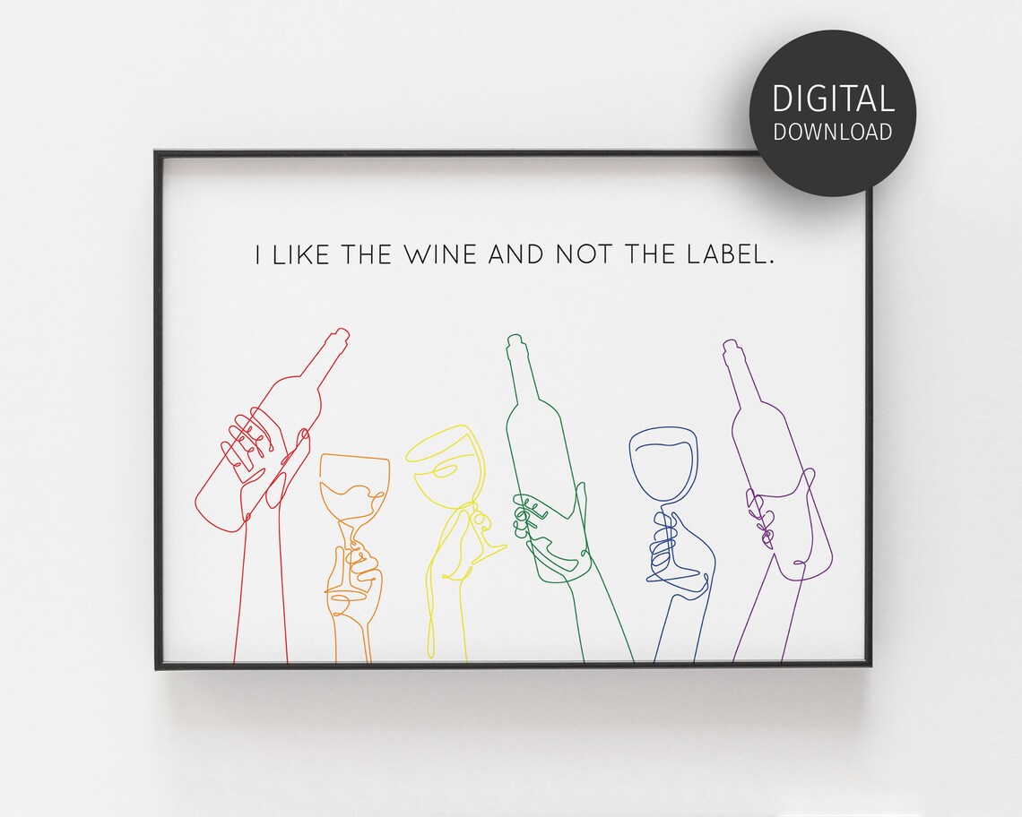 Rainbow Wine Print, Subtle Pride Bar Cart Art