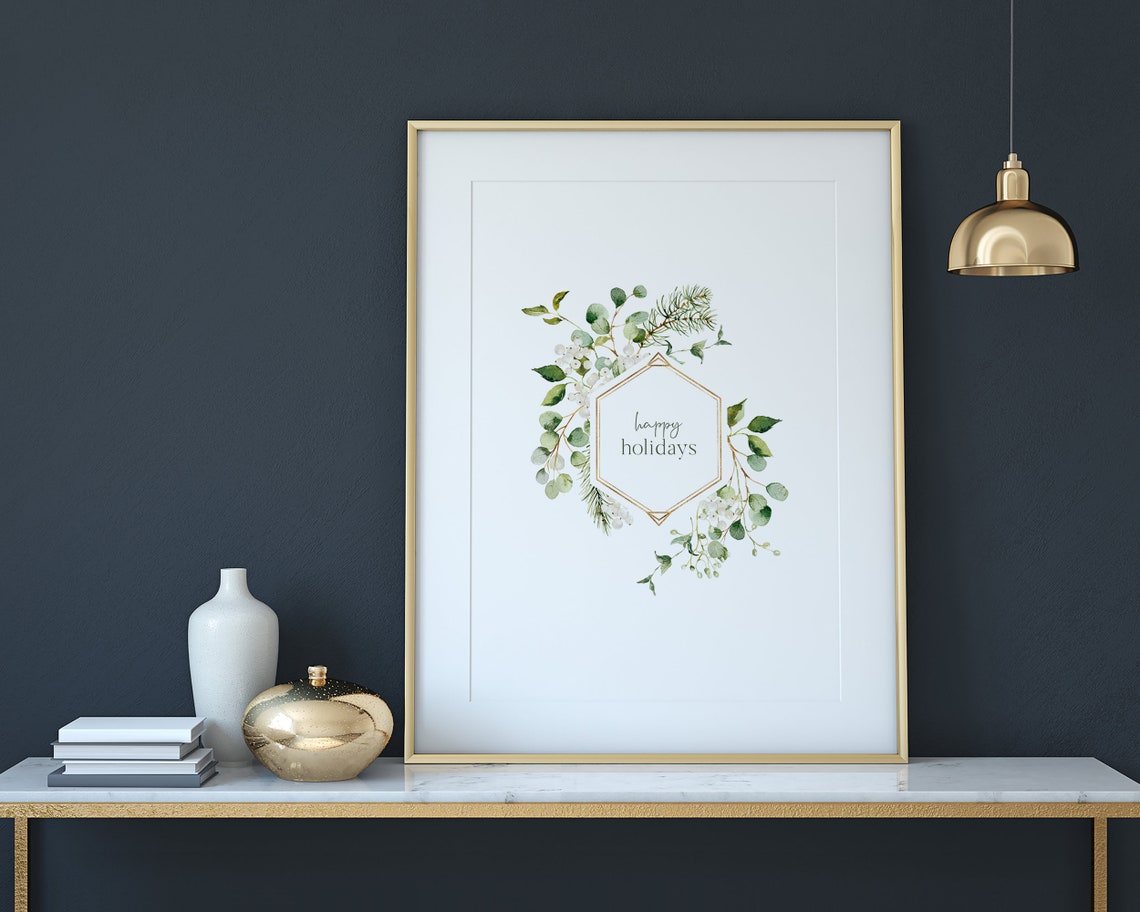 Happy Holidays Eucalyptus Wreath Watercolor Christmas Poster - Image 3
