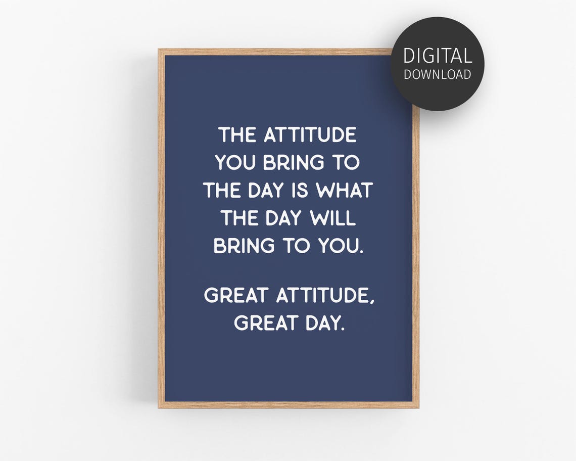 Great Attitude Great Day Navy Minimal Motivational Quote Wall Art
