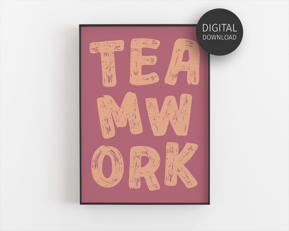 Teamwork Blush Pink Distressed Typography Motivational Office Poster