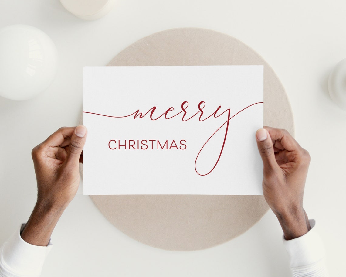 Merry Christmas Red Script Print Elegant Holiday Home Decor Gift - Image 3