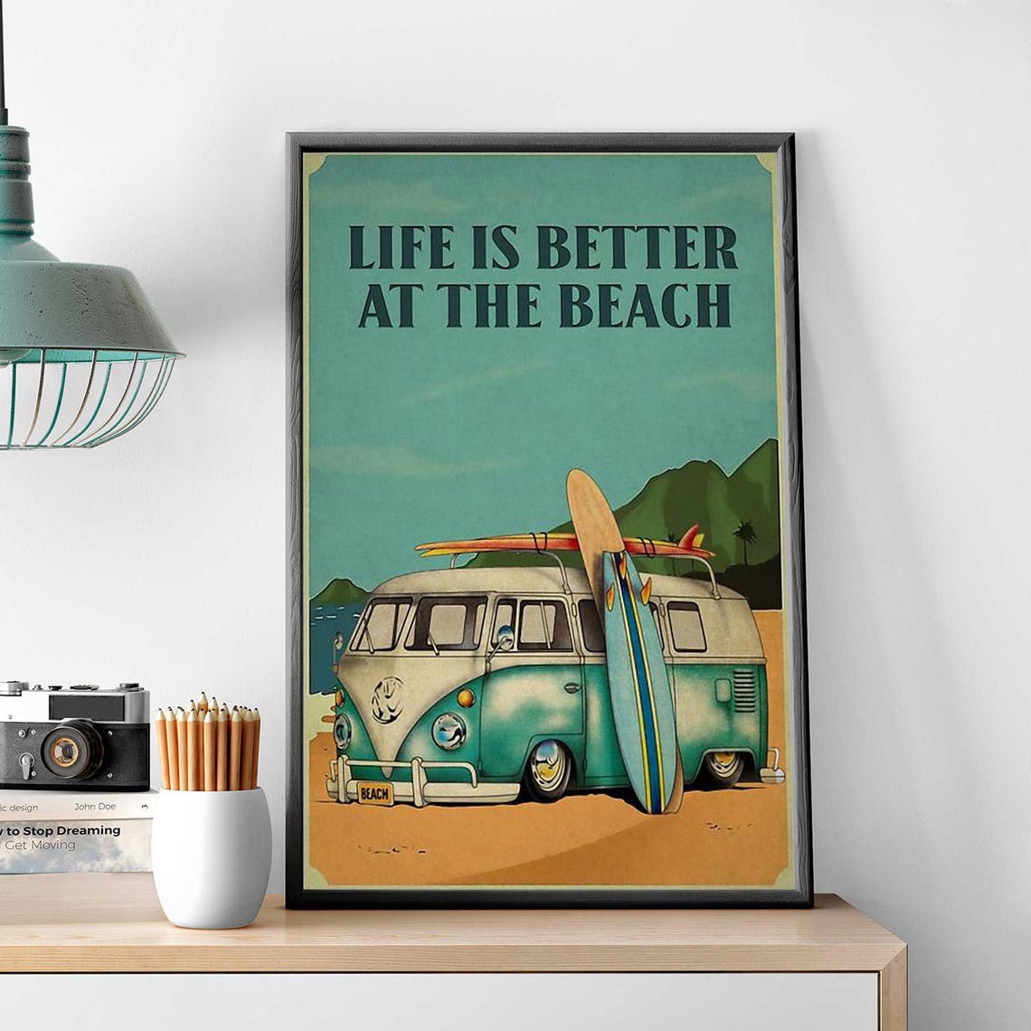 Surfing Camping Car Wall Art Life Is Better At The Beach Unframed Poster Vintage Surfing Gift Surfing Lover Gift Idea - Image 3