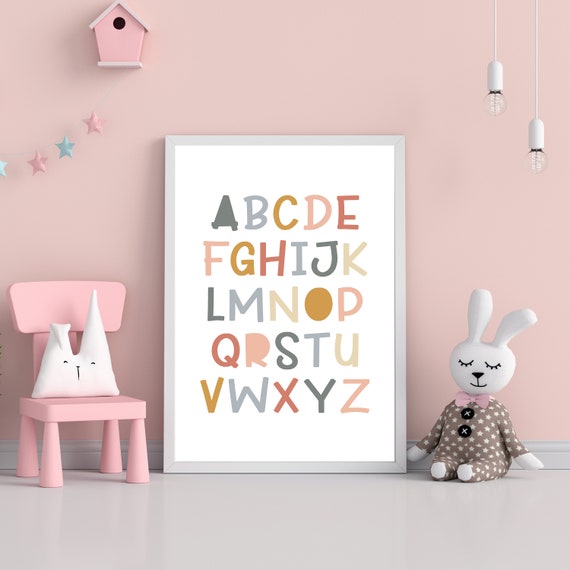 Pastel Alphabet Print Art Nursery Decor Wall Poster Bohemian Scandi Abc 256