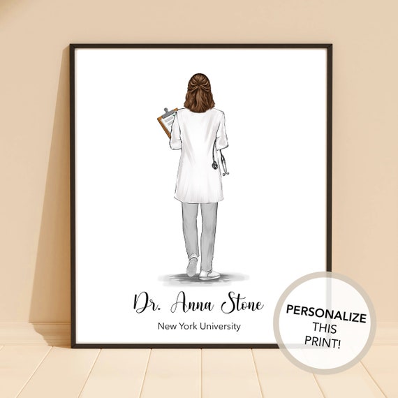 Personalized Female Doctor White Coat Stethoscope Graduation Art Poster