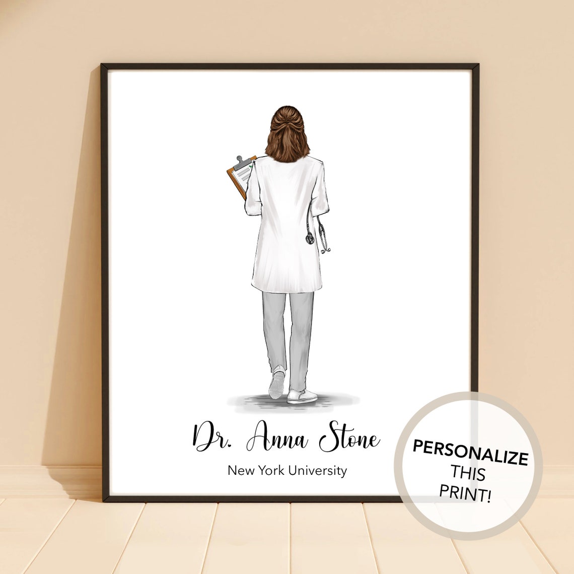 Personalized Female Doctor White Coat Stethoscope Graduation Art Poster