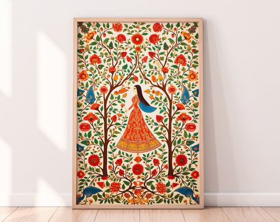 Indian Vintage Floral Folk Art Print