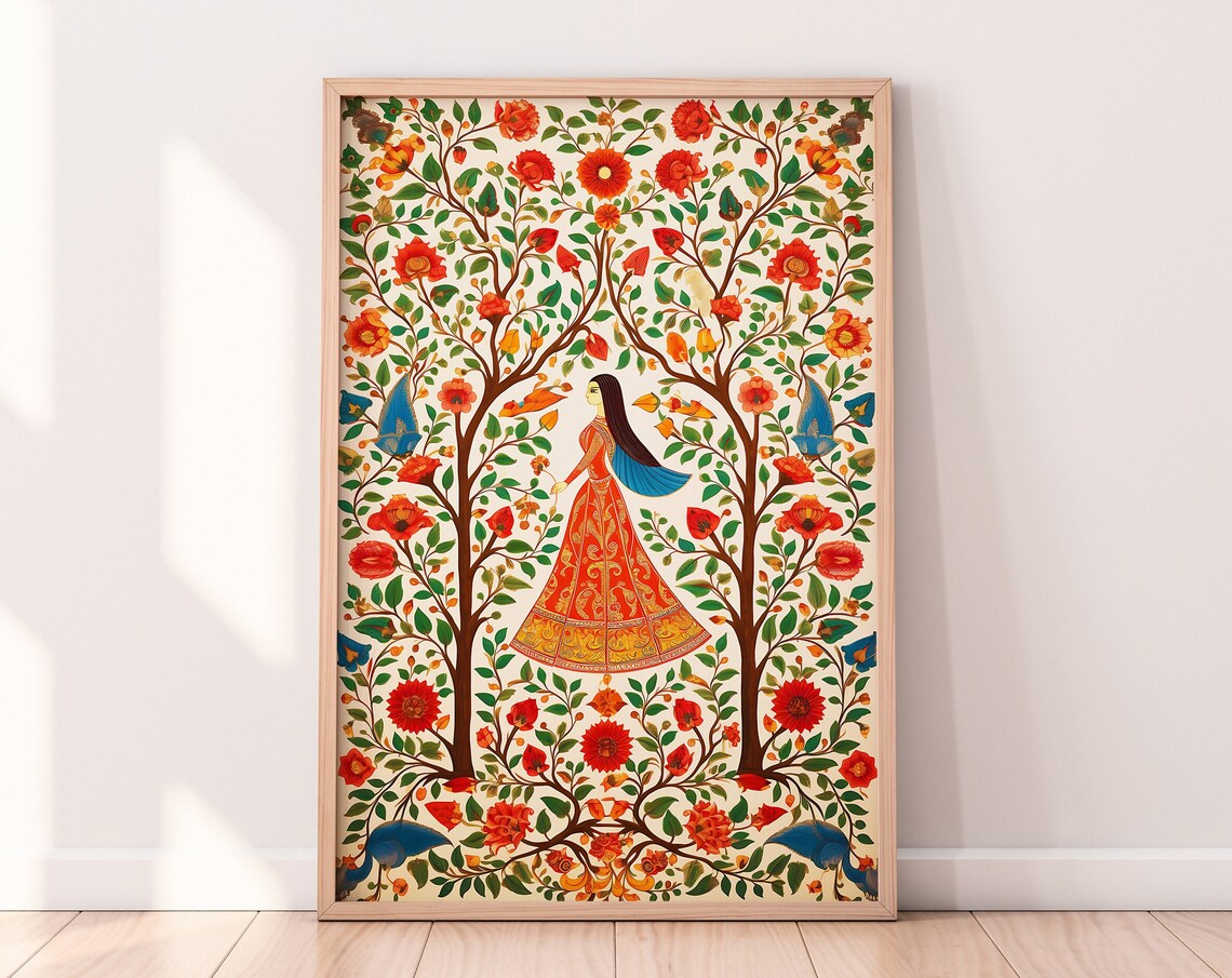 Indian Vintage Floral Folk Art Print