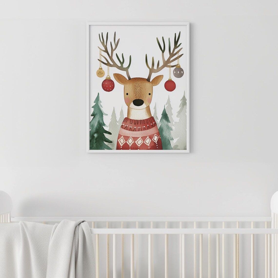 Reindeer Nordic Sweater Ornament Antlers Christmas Watercolor Poster - Image 3
