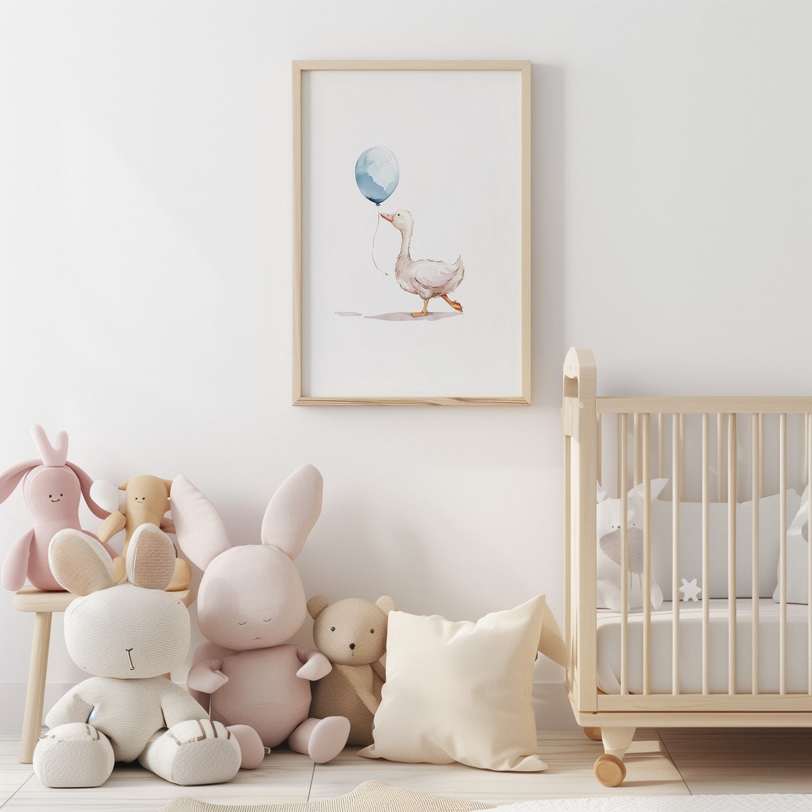White Duck Blue Balloon Minimalist Baby Boy Nursery Watercolor Poster - Image 2