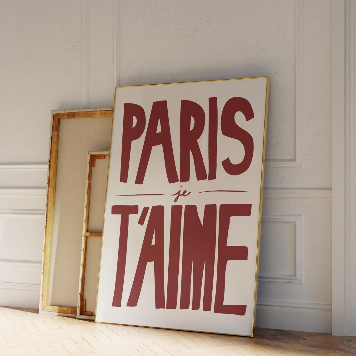 Paris Je T'aime Bold Red French Typography Love Quote Poster