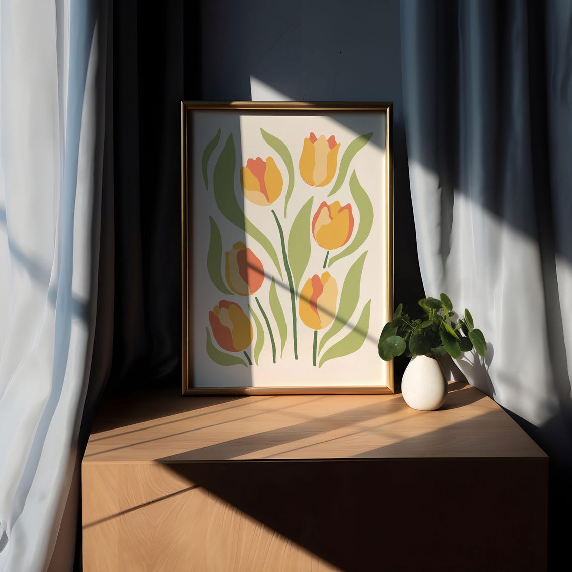 Orange Tulip Botanical Poster with Green Leaves on Cream Background - Image 5