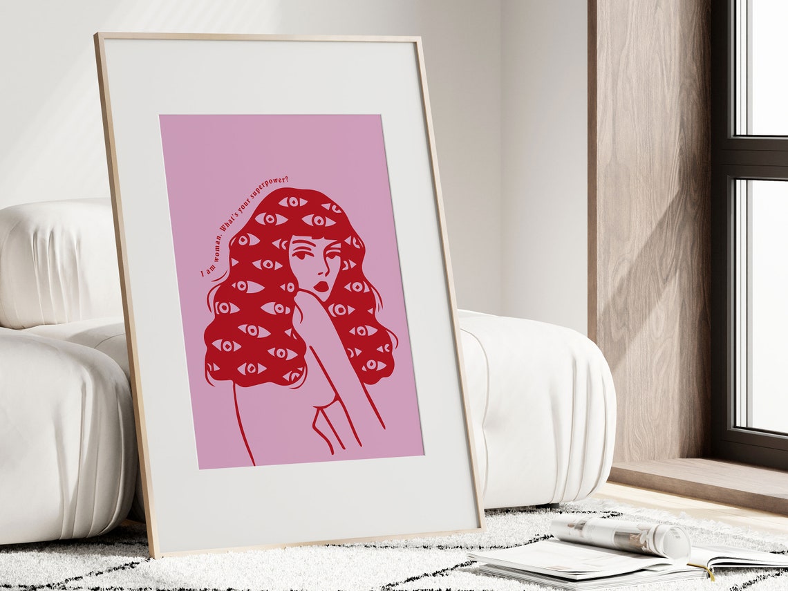 Pink Empowering Woman Pop Art Quote with Watching Eyes Poster - Image 3
