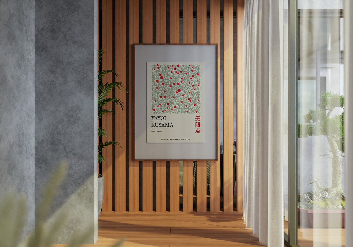 Yayoi Kusama Sage and Red Dot Pattern 1987 Exhibition Art Poster - Image 4