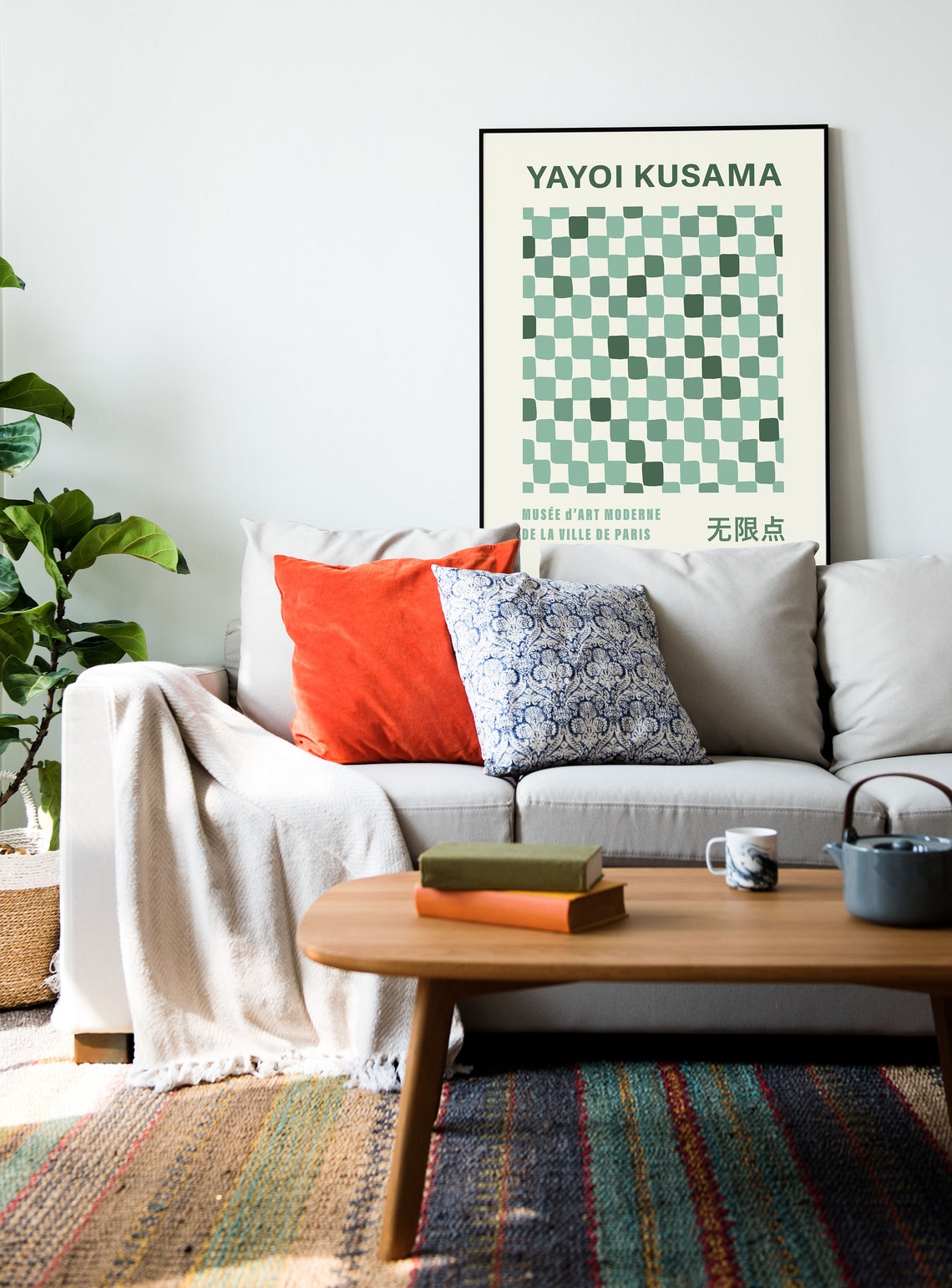 Yayoi Kusama Style Emerald Green Checkerboard Pattern Art Poster - Image 4