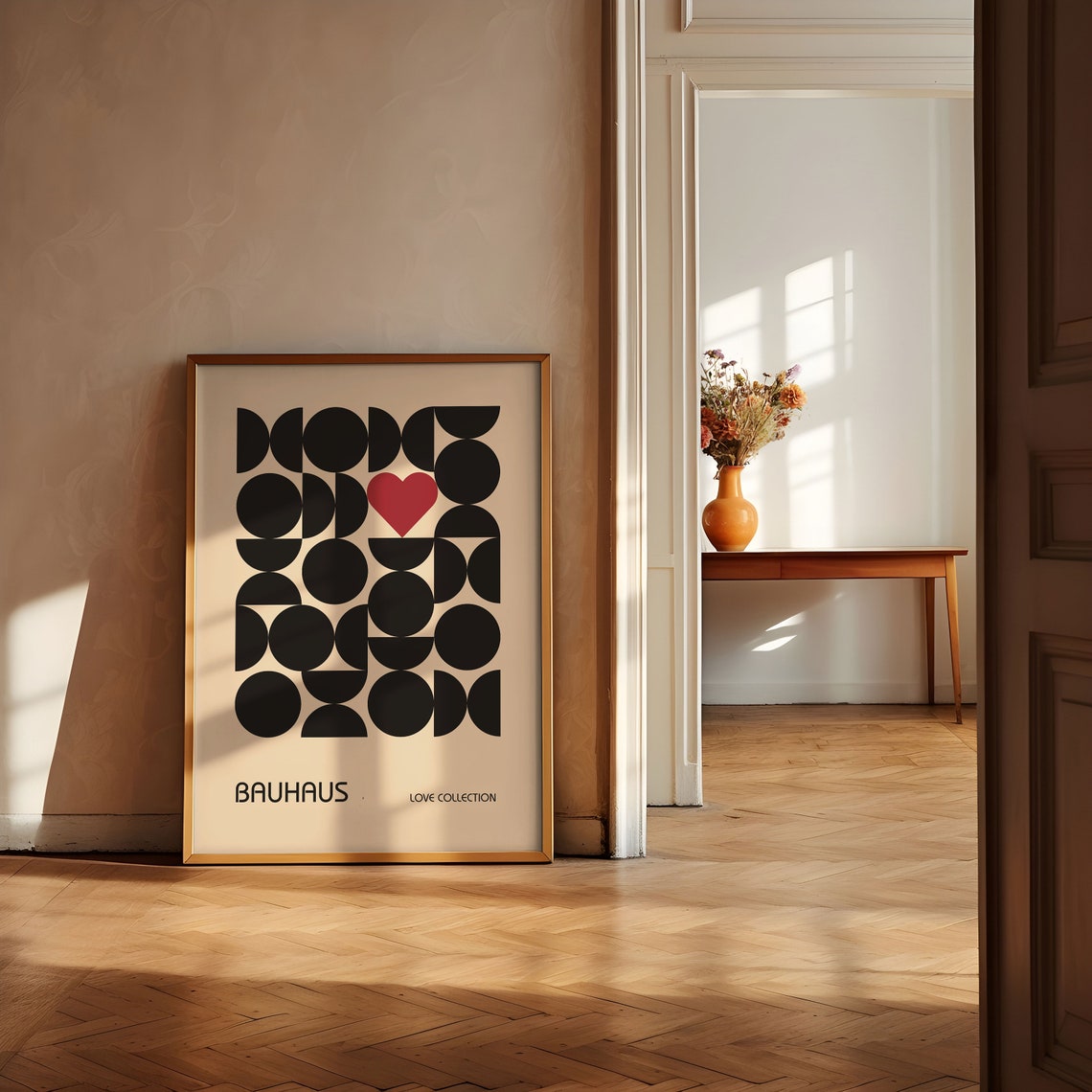 Black Geometric Circle Heart Bauhaus Love Collection Art Poster - Image 2