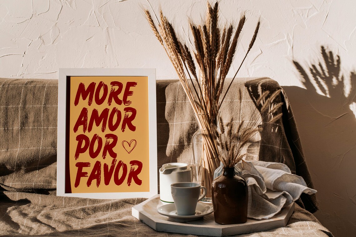 More Amor Por Favor Rust Red Brush Lettering Warm Quote Wall Poster - Image 5