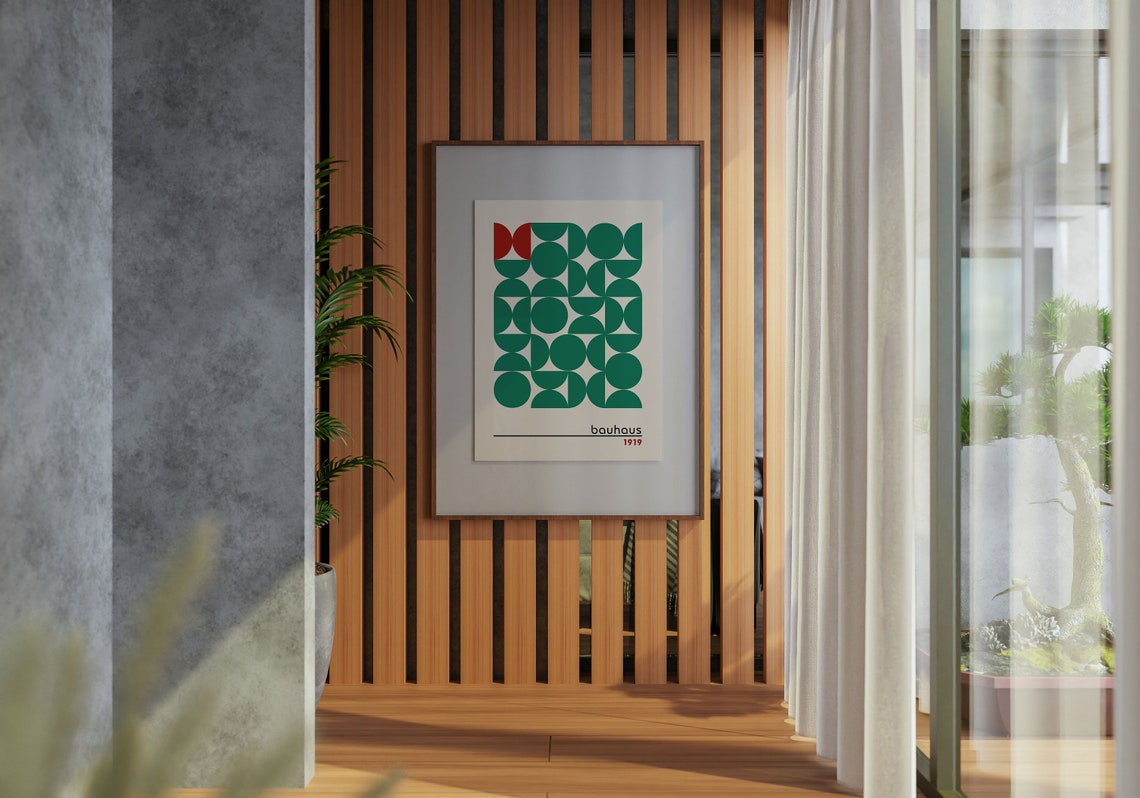 Bauhaus Green Circle Grid with Red Accent 1919 Geometric Poster - Image 4
