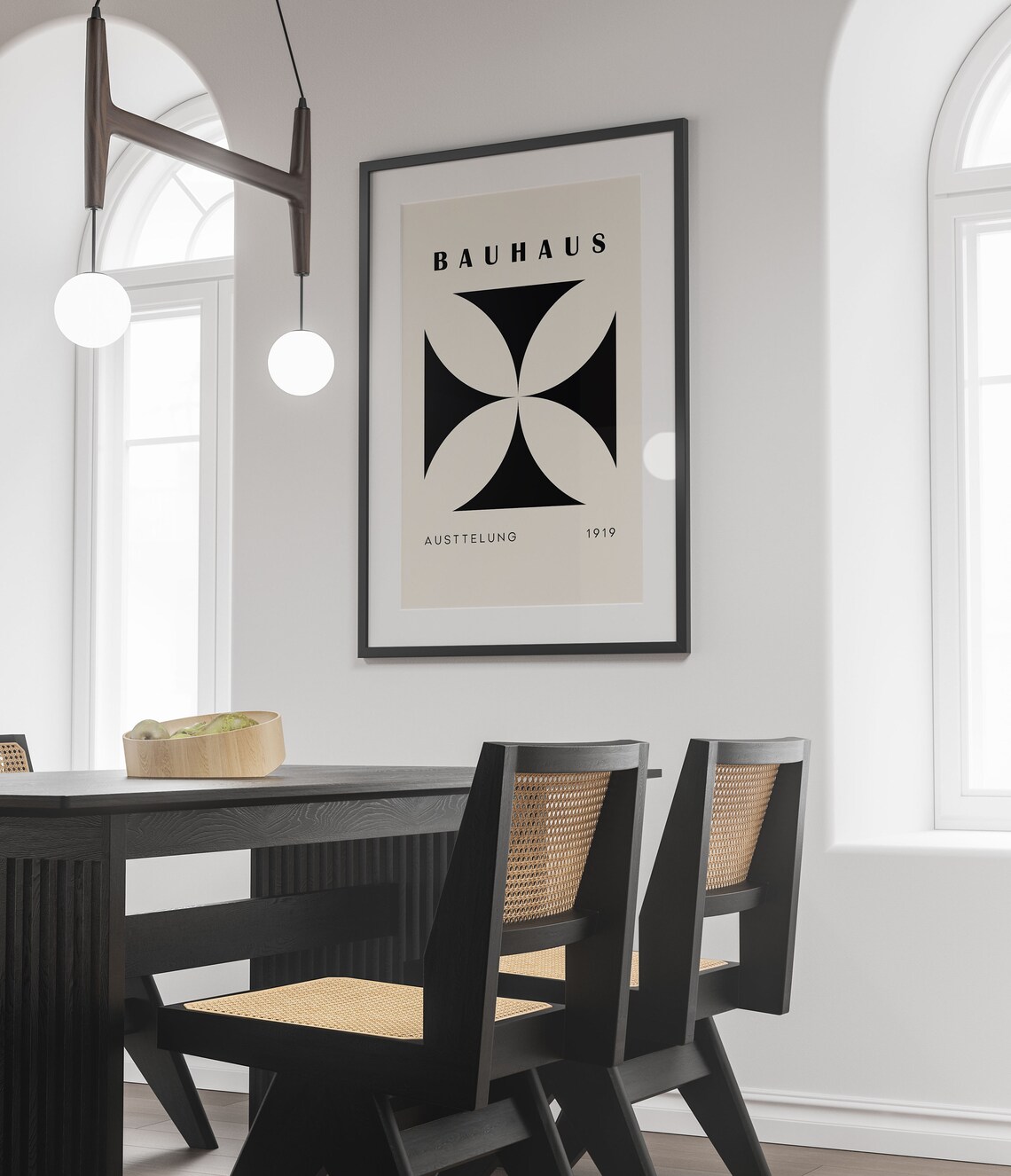 Bauhaus 1919 Black and White Geometric Floral Exhibition Poster - Image 2