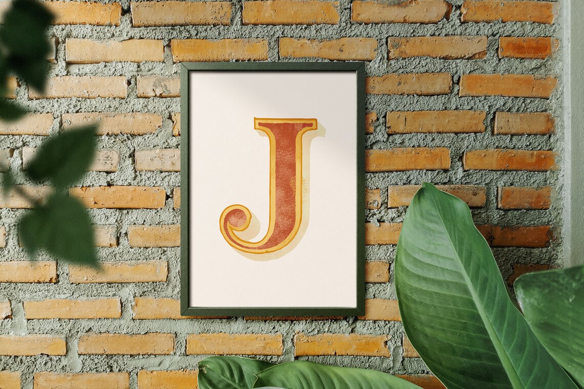 Letter J Rust Orange Western Alphabet Typography Nursery Kids Room Poster - Image 2