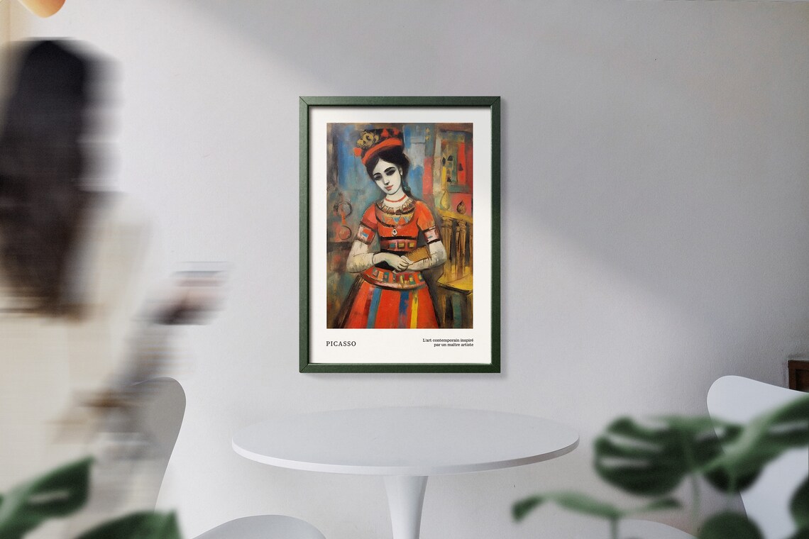 Woman in Ornate Red Dress Modernist Picasso Style Portrait Poster - Image 3