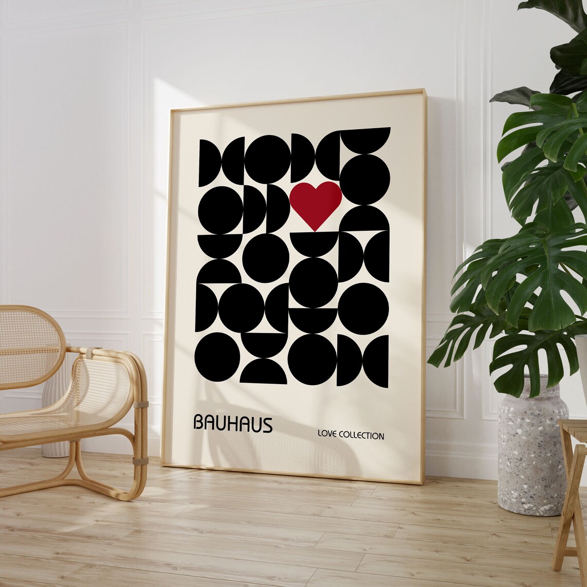 Black Geometric Circle Heart Bauhaus Love Collection Art Poster