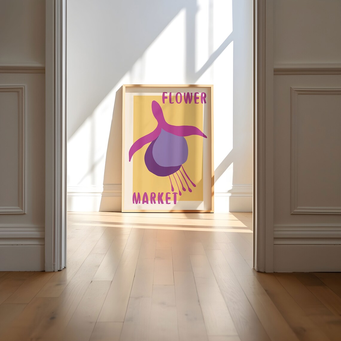 Purple Fuchsia Bloom on Yellow Retro Flower Market Art Poster - Image 5