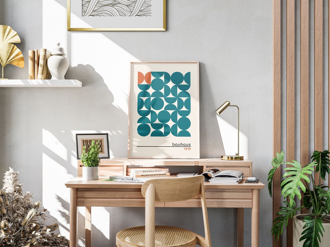 Bauhaus Teal Circle Grid with Orange Accent 1919 Geometric Poster - Image 5