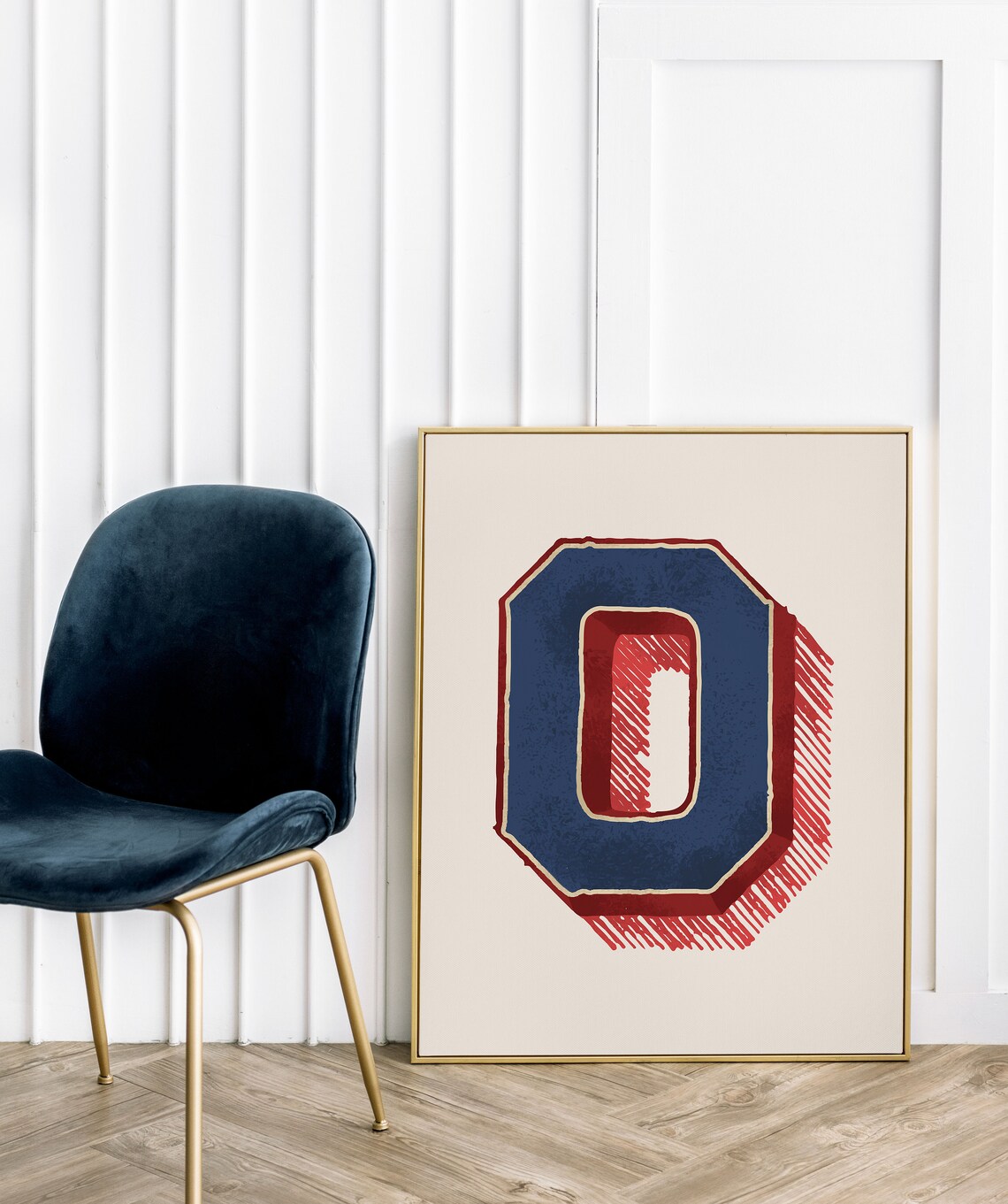 Letter O Navy Red Varsity Collegiate Alphabet Typography Sports Room Poster - Image 3
