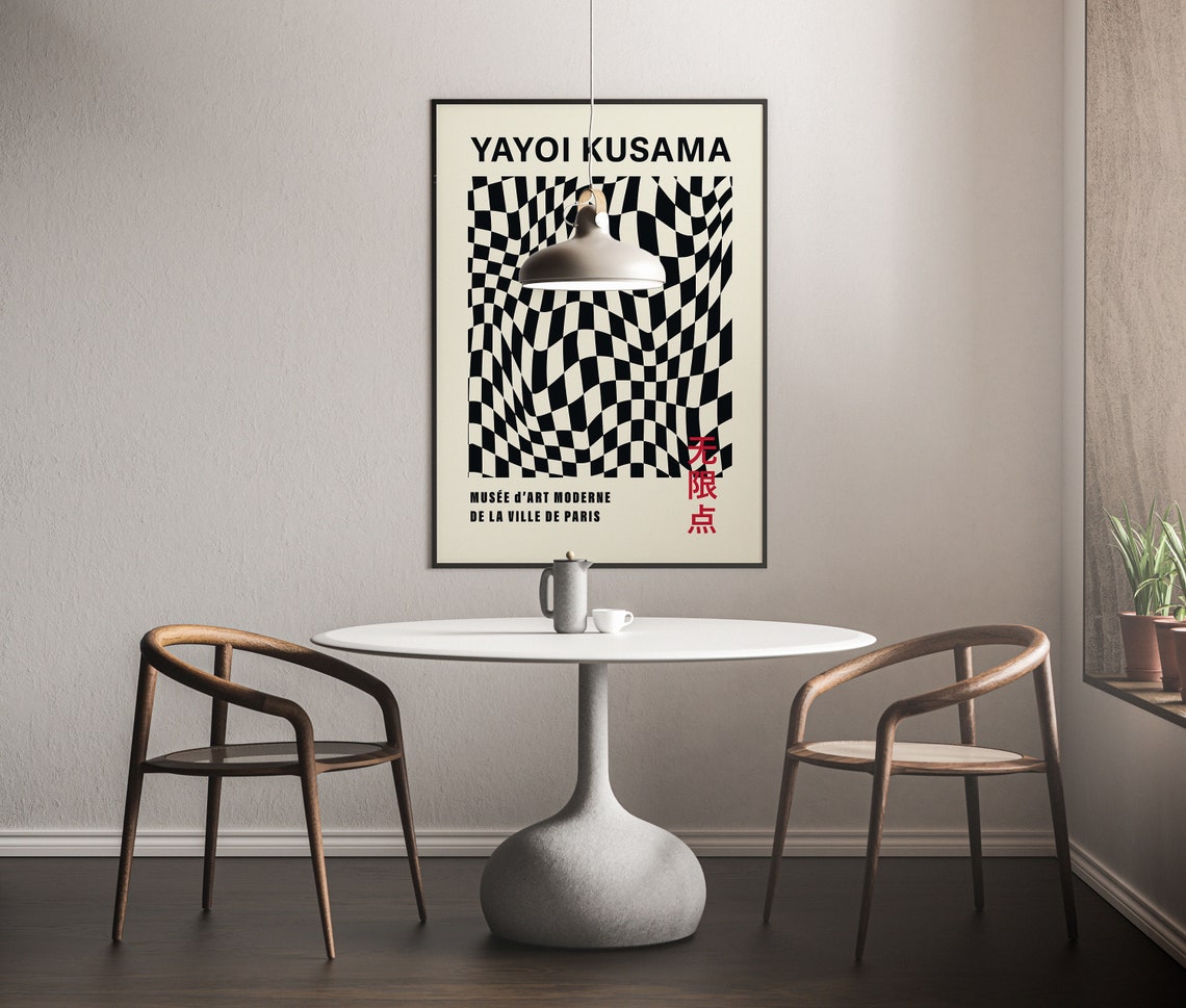 Yayoi Kusama Black Wavy Checkerboard Illusion 1987 Exhibition Print - Image 5