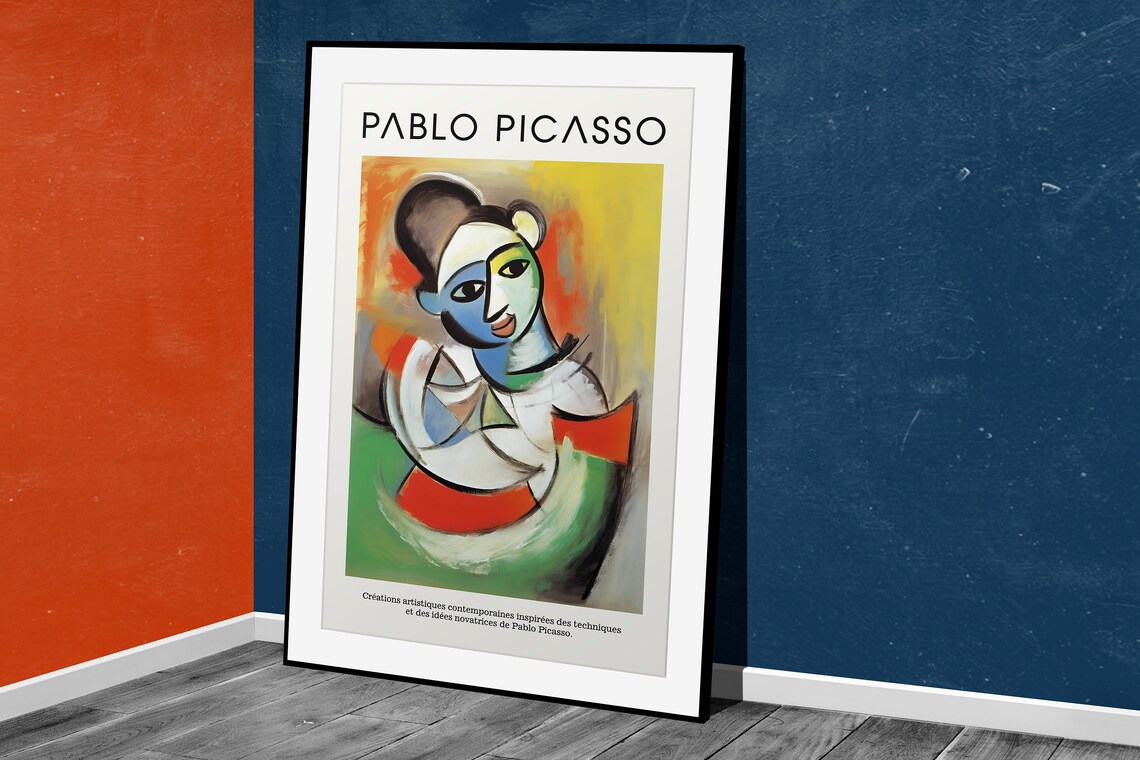 Picasso Style Cubist Woman Portrait Vibrant Orange Green Maximalist Poster - Image 3