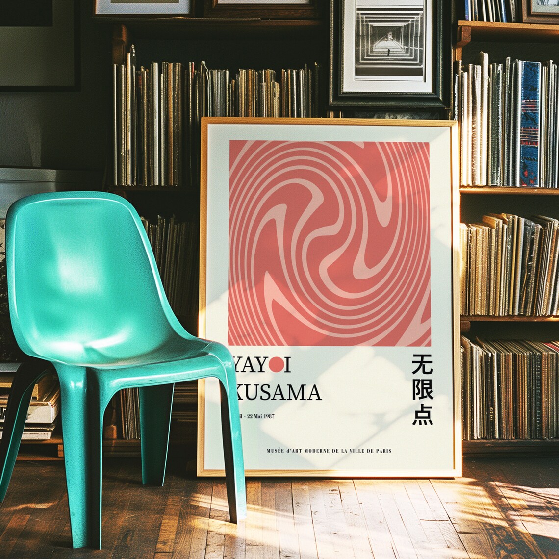 Yayoi Kusama Coral Pink Spiral Swirl 1987 Paris Exhibition Poster - Image 4