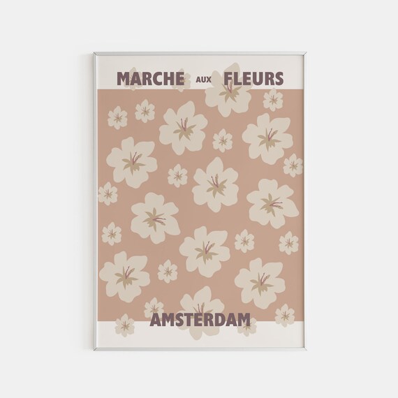 Amsterdam Marche Aux Fleurs Poster Cream Blossoms On Tan Floral Art