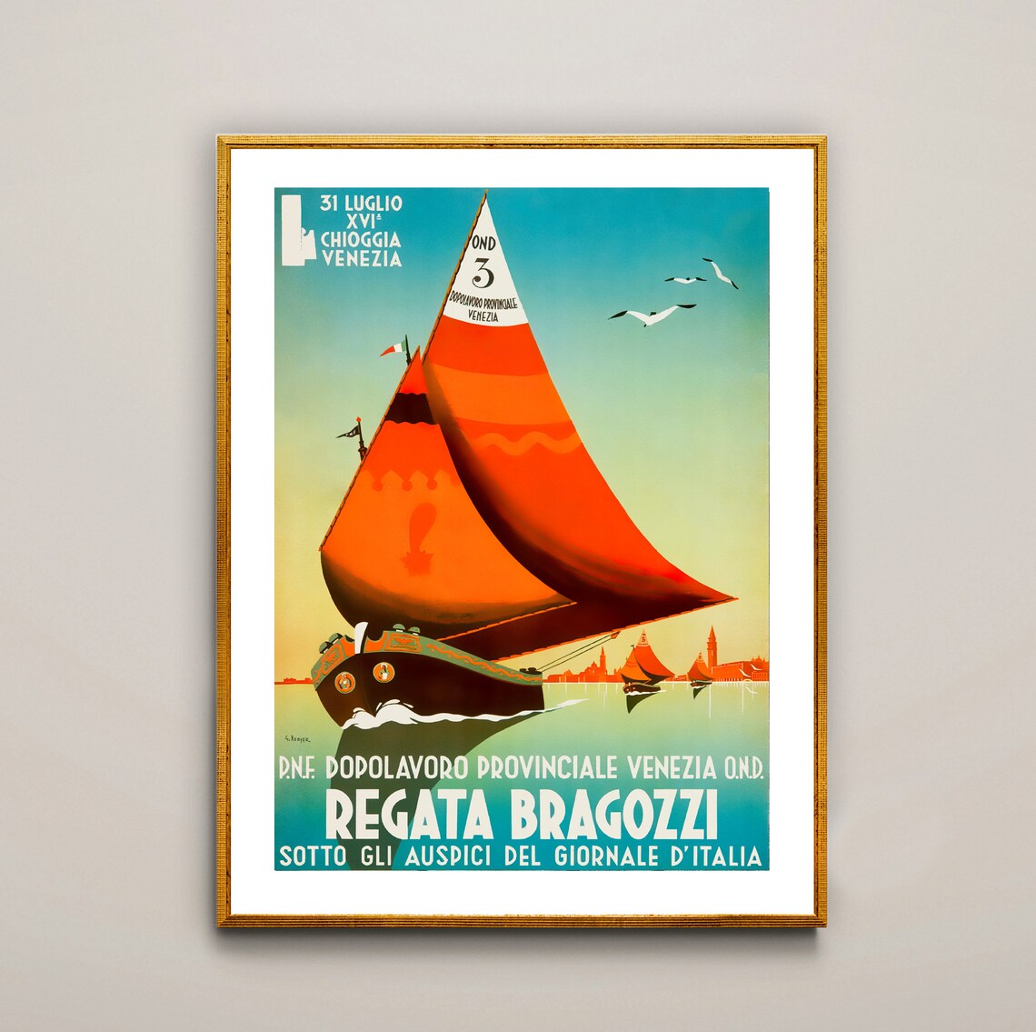 Regata Bragozzi Venice Lagoon Orange Sailed Racing Boat Vintage Poster