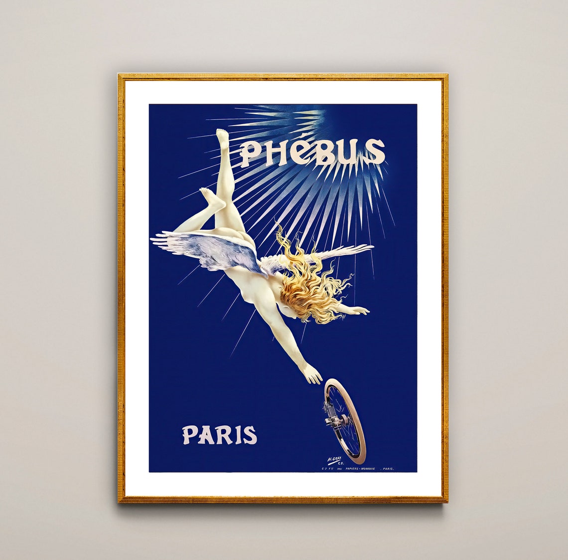 Phebus Paris Winged Angel Bicycle Wheel Vintage Cycle Ad Poster
