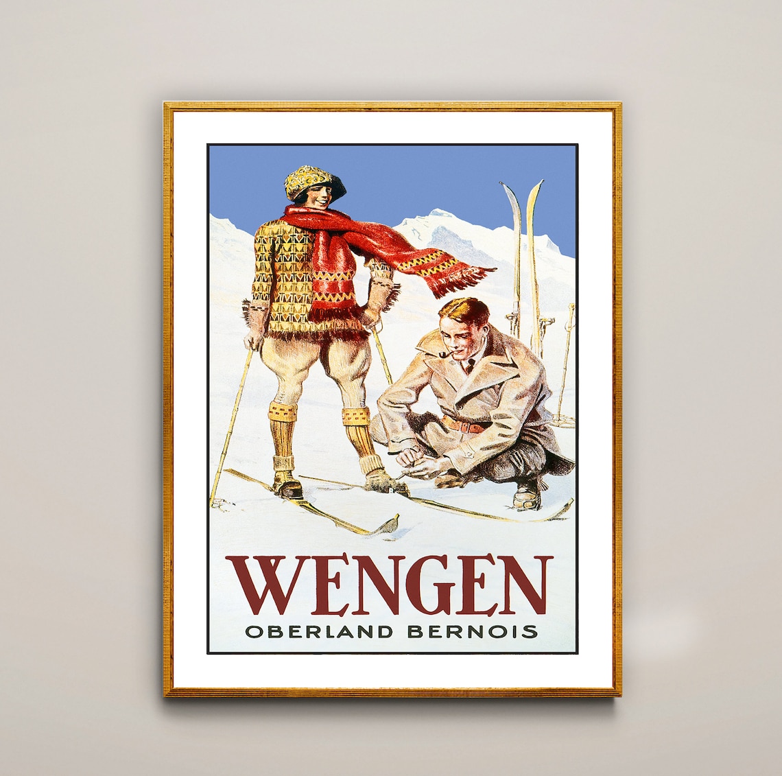 Wengen Oberland Bernois Switzerland Ski Vintage Travel Poster