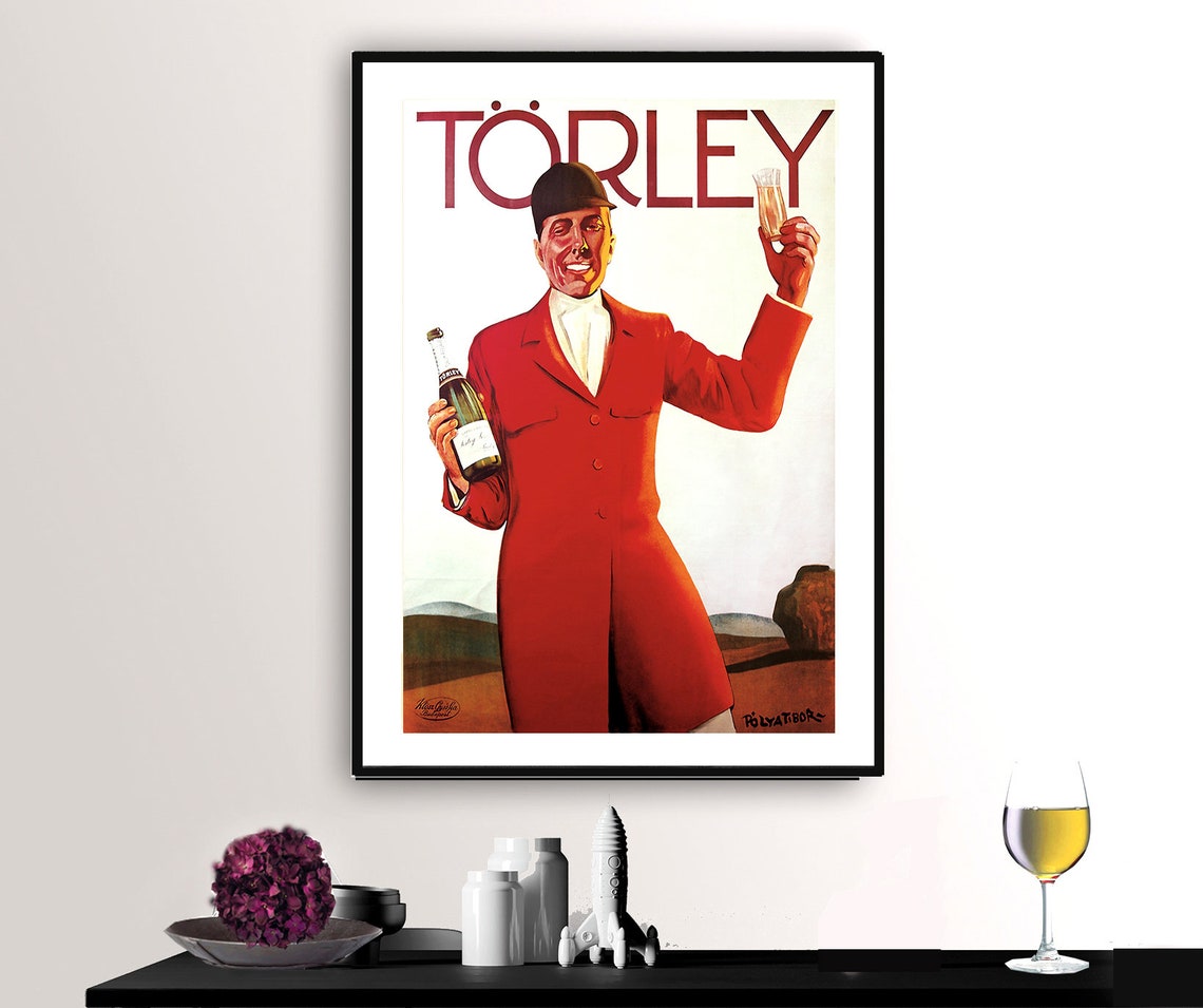 Torley Champagne Vintage Hungarian Advertising Poster Red Coat Art