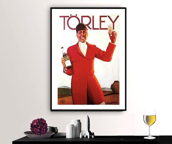 Torley Champagne Vintage Hungarian Advertising Poster Red Coat Art