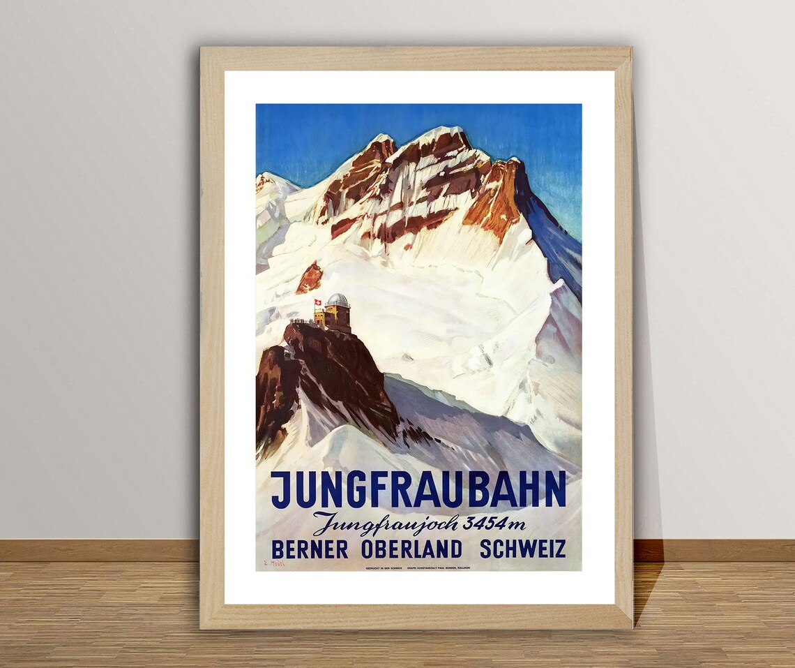Jungfraubahn Oberland Bernois Suisse Vintage Travel Poster