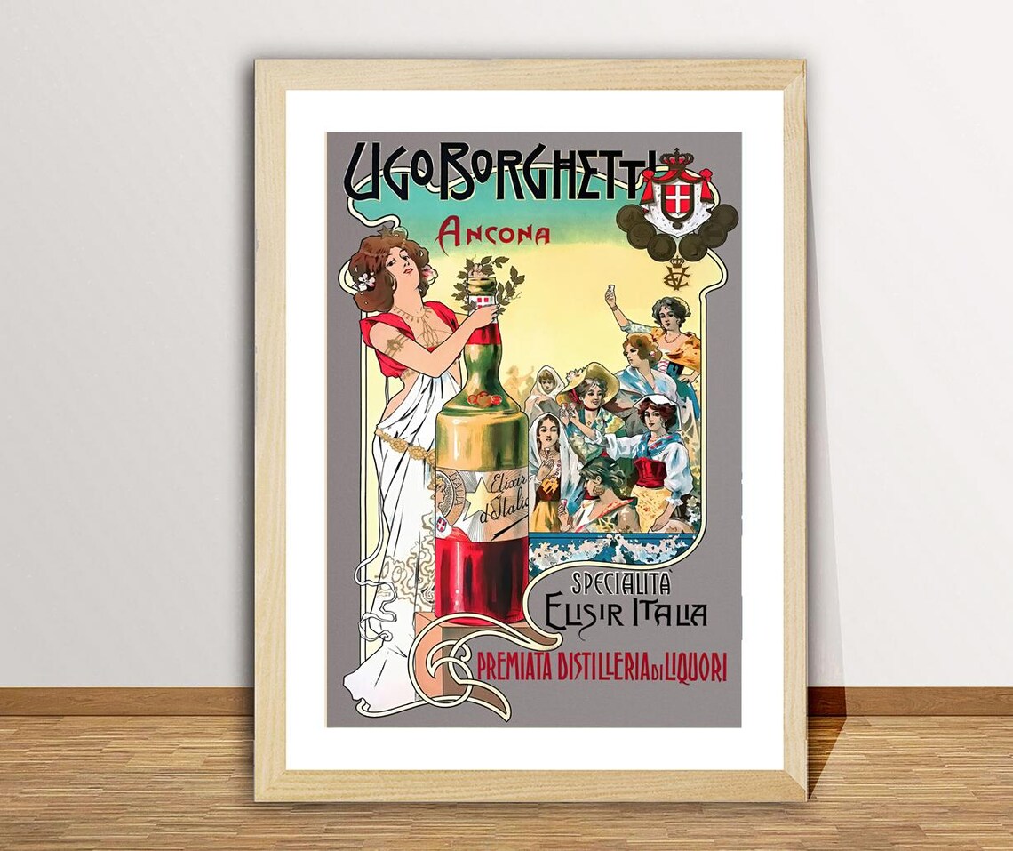 Ugo Borghetti Ancona Elisir Italia Italian Art Nouveau Liqueur Poster - Image 2