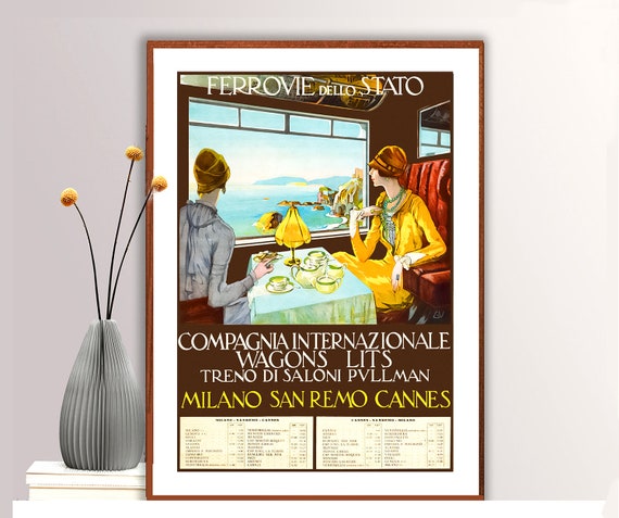 Compagnia Internazionale Des Wagon Lits Milano San Remo Cannes Vintage Travel Poster Poster Paper Or Print Gift Idea
