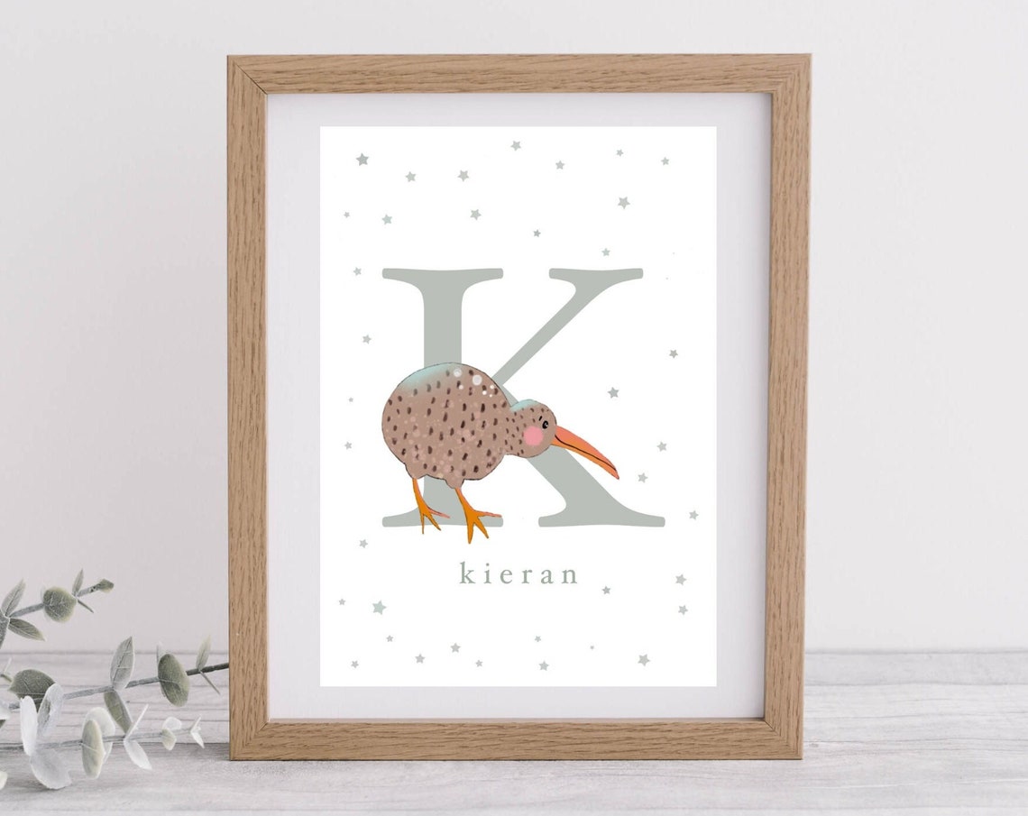 Personalised Kiwi K Letter Illustration Art For Nurserykids Room