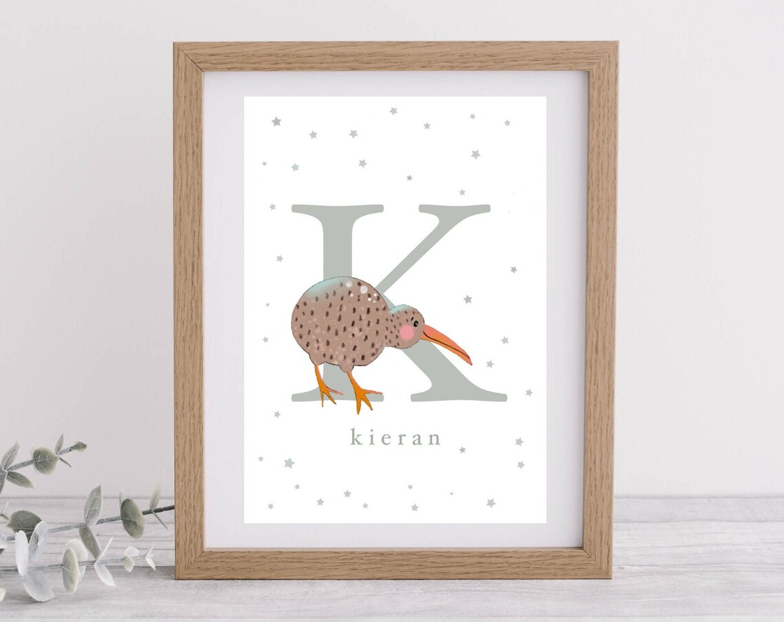 Personalised Letter K Kiwi Poster with Name Kieran for Nursery