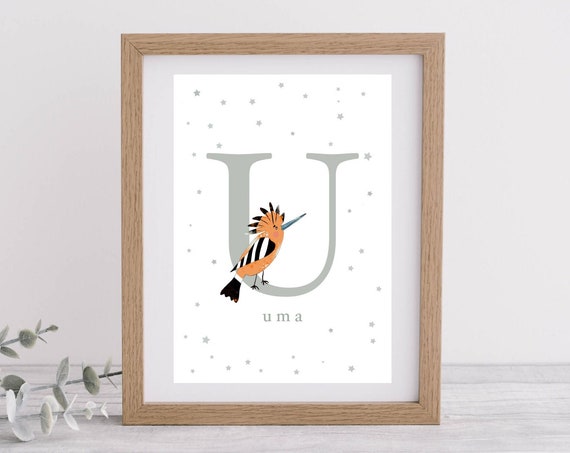 Personalised Upupa Letter U Illustration Art For Nurserykids Room