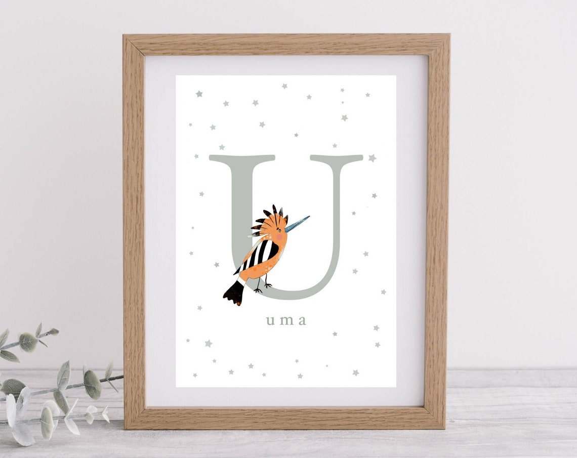 Personalised Upupa Letter U Illustration Art For Nurserykids Room