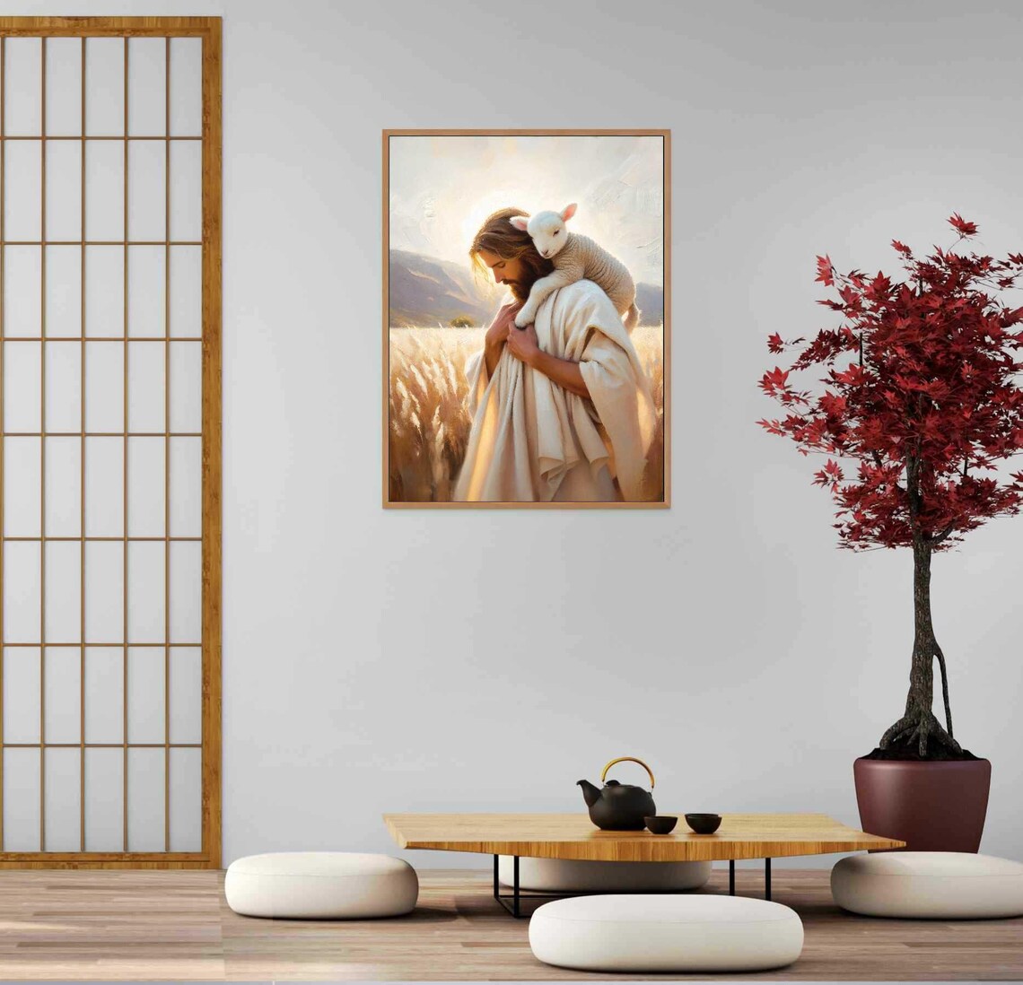 Shepherd And Lamb Christian Jesus Painting, Bible Art - Image 5