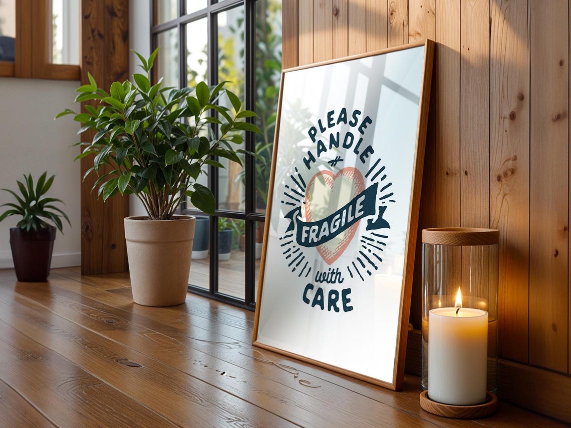 Please Handle with Care Fragile Heart Stamp Style Valentine Poster - Image 2