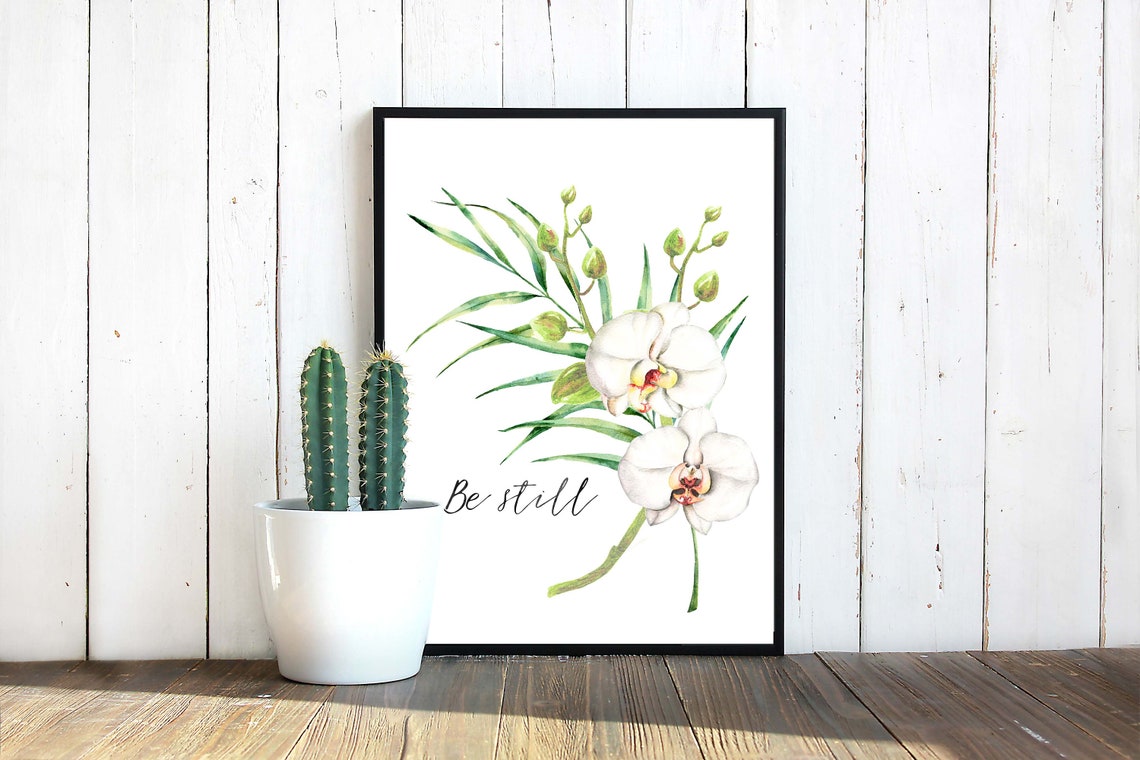 Be Still White Orchid Watercolor Floral Botanical Calm Poster - Image 3