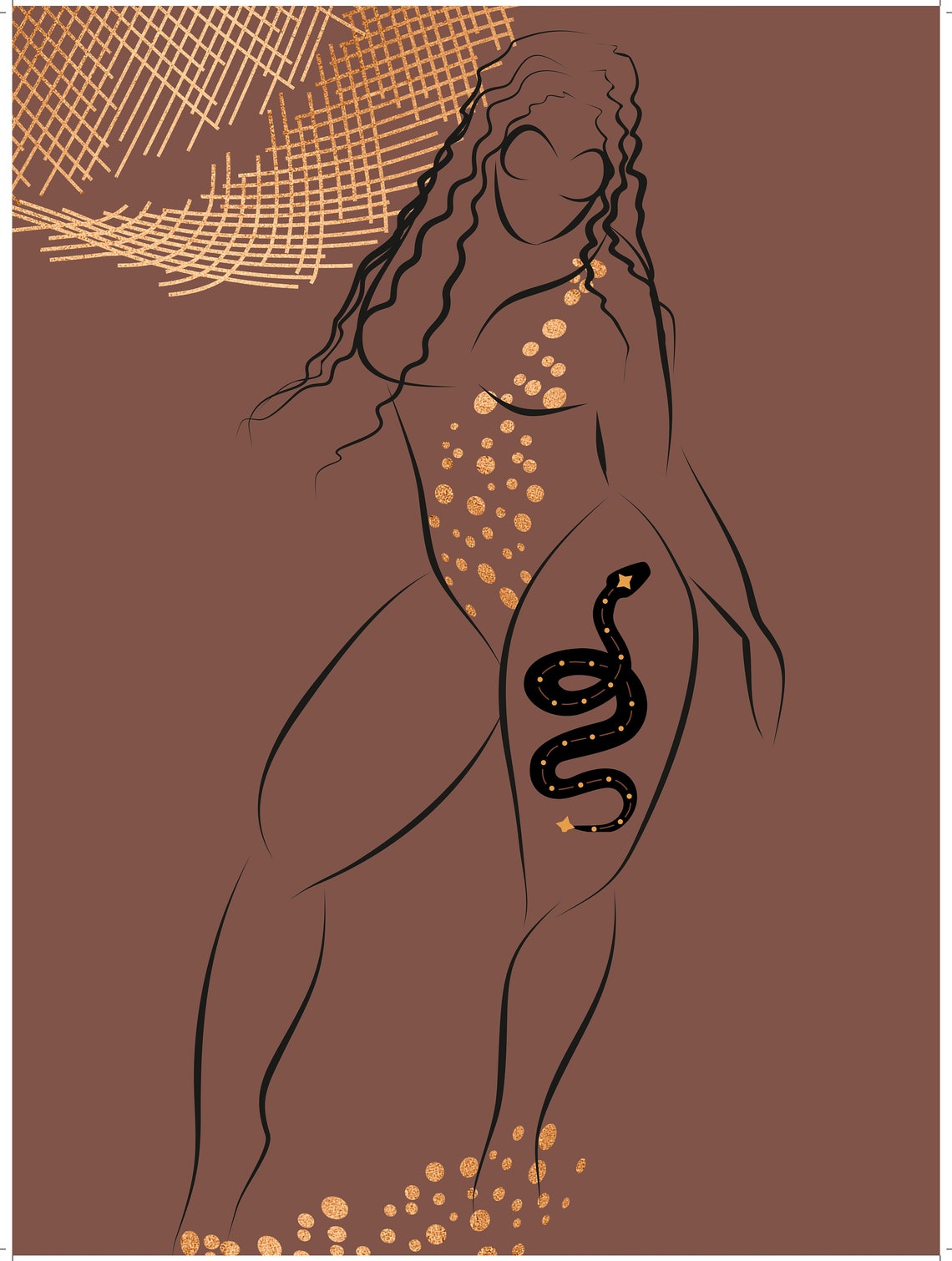Serpent Instant Art Boho Art Woman Illustration Boho Art Decor Black Women Art - Image 2