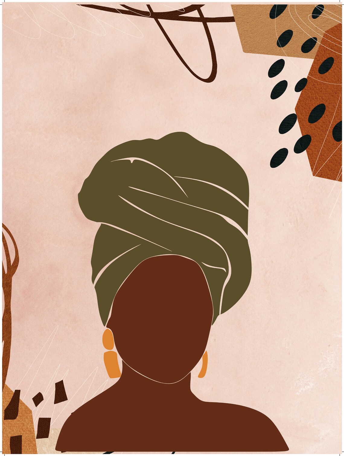 Faceless Wall Art Boho Wall Art Woman Illustration Original Art African Wall Art Instant - Image 3