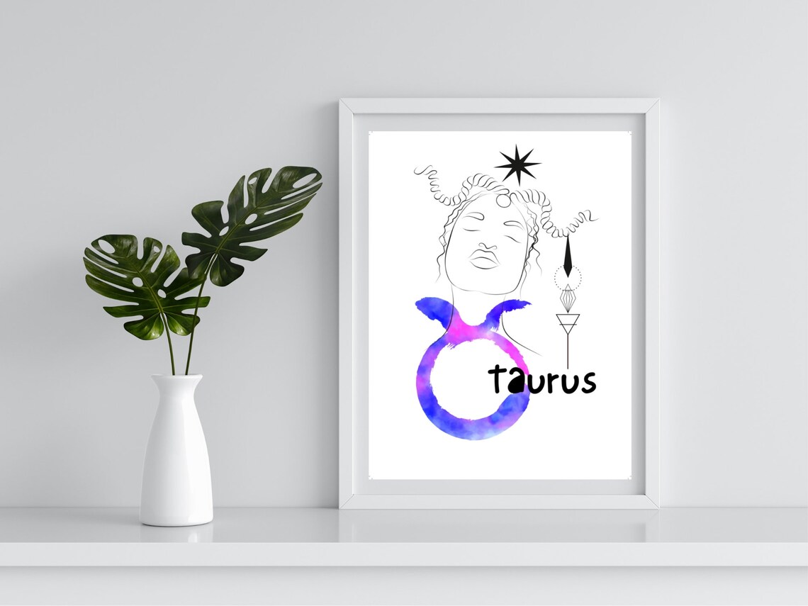Taurus Zodiac Line Art Woman Watercolor Bull Glyph Star Sign Poster - Image 4